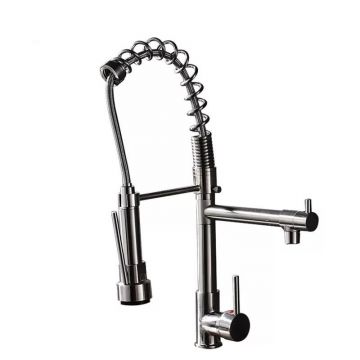Baterie profesionala bucatarie cu dus extractabil si pipa suplimentara, inox satinat