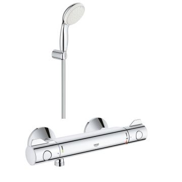 Pachet Baterie cabina dus termostat Grohe Grohtherm 800 + set dus porter si 2 tipuri de jet New Tempesta(34558000,27799001)