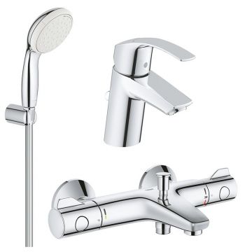 Pachet baterii baie cada,termostat Grohe Grohtherm 800,set dus porter, baterie lavoar Eurosmart S(34567000,33265002,27799001)