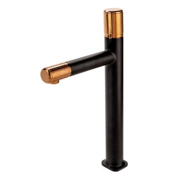 Baterie lavoar inalta FDesign Ardesia, negru mat rose gold lucios
