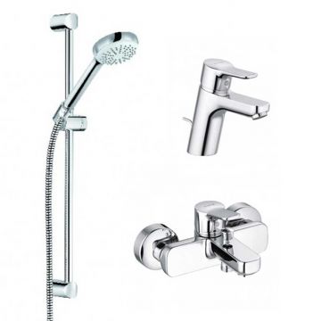 Set baterii baie 3 in 1 Kludi, Pure & Easy, baterie lavoar, baterie cada-dus, set dus - 376850565