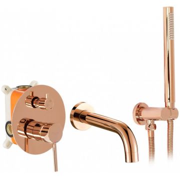 Baterie cada - dus incastrata Rea Lungo Rose Gold lucios cu set de dus si corp ingropat