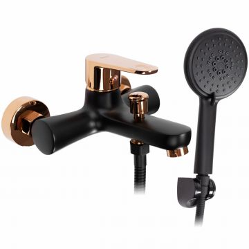 Baterie cada - dus Rea Mild negru - Rose Gold cu set de dus