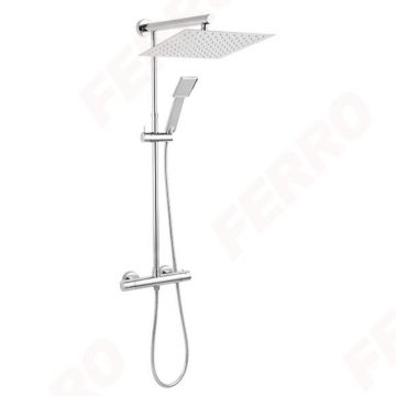 Set dus Ferro Trevi Square NP75SQ-TRV7U, baterie termostata, crom, 1.5 m