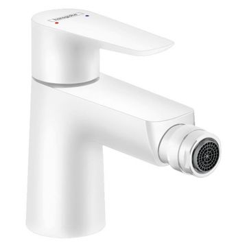 Baterie bideu, Hansgrohe, Talis E, cu ventil pop-up, alb mat