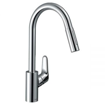 Baterie de bucatarie, Hansgrohe, Focus M41 240, monocomanda cu pipa extractibila, crom
