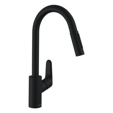 Baterie de bucatarie Hansgrohe, Focus M41 240, pipa extractibila, negru mat