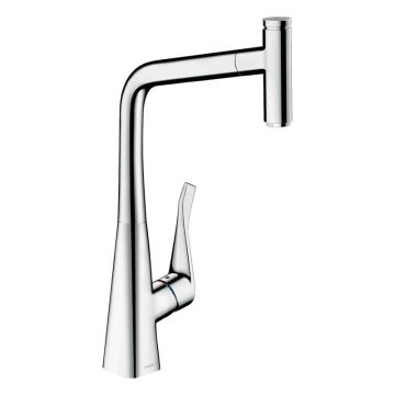 Baterie de bucatarie, Hansgrohe, Metris Select M71, pipa extractibila, crom