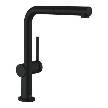 Baterie de bucatarie, Hansgrohe, Talis M54 270, cu pipa extractibila, 1 jet, negru mat