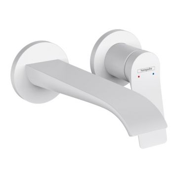 Baterie lavoar cu montaj pe perete, Hansgrohe, Vivenis, cu pipa 19,2 cm, alb mat