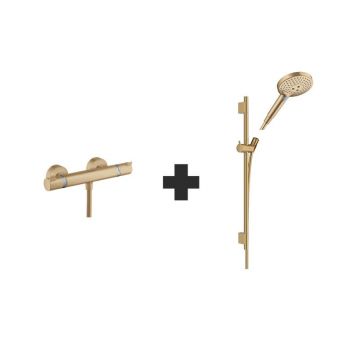 Set baterie de dus, Hansgrohe, Ecostat Comfort, cu para, bara si furtun, bronz periat