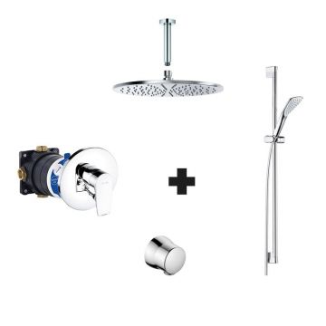 Set baterie de dus, Kludi, Pure & Solid, corp incastrat, cot racord, palarie si brat de dus, set de dus, Fizz cu bara, furtun si para, crom