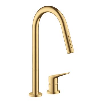 Baterie de bucătărie, Axor, Citterio M 220, cu pipă extractibilă, auriu lucios, 34822250