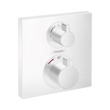 Baterie termostatată cada - duș, Hansgrohe, Ecostat Square, alb mat