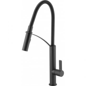 Baterie bucatarie Deante Gerbera, negru, cu dus extractibil - Culoare Negru