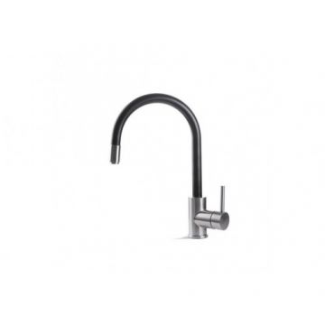 Baterie bucatarie Vema Tiber Steel, negru, cu dus manual extensibil - Culoare Negru