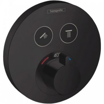 Baterie cada / dus incastrata termostatata Hansgrohe Showerselect, rotunda, negru - Culoare Negru