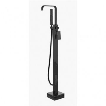 Baterie cada freestanding Besco Modern I, negru, cu kit de dus - Culoare Negru