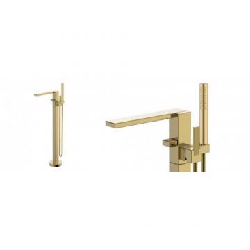 Baterie cada freestanding Wellis Aurum, auriu, cu kit de dus - Culoare Gold