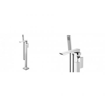 Baterie cada freestanding Wellis Mamba, cu kit de dus - Culoare Crom