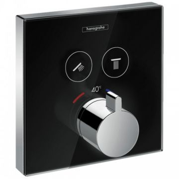 Baterie dus incastrata termostatata Hansgrohe Showerselect Glass, negru, patrata - Culoare Negru