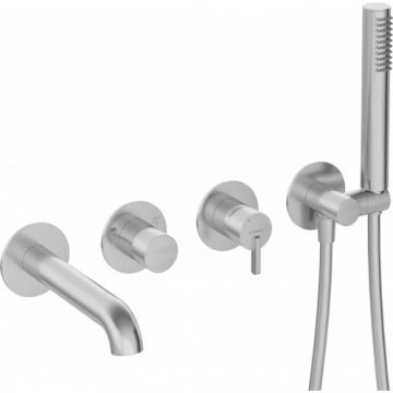 Set baterie cada Deante Silia incastrat, cu 4 orificii, otel periat - Culoare Crom