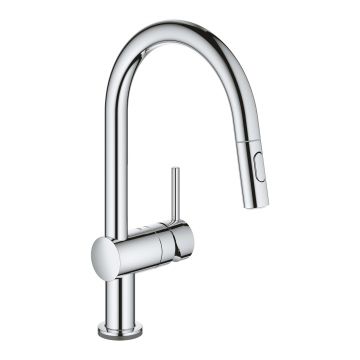 Baterie bucatarie Grohe Minta Touch Electronic cu dus extractibil dual spray  pipa C  crom