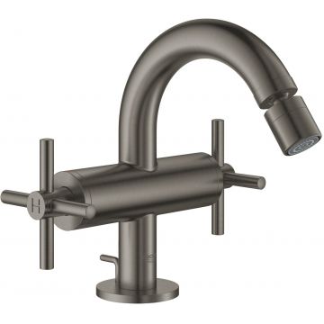 Baterie bideu Grohe Atrio M cu dubla comanda  ventil pop-up  manere cruce  brushed hard graphite