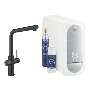 Baterie bucatarie Grohe Blue Home cu pipa L  sistem filtrare  starter kit  velvet black
