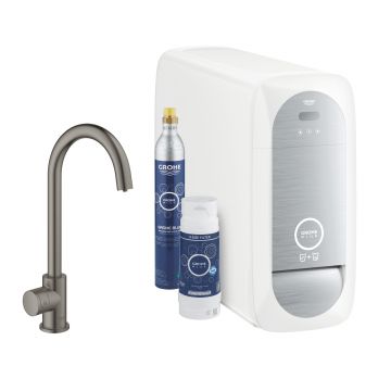 Baterie bucatarie Grohe Blue Home Mono cu pipa C  sistem de filtrare  brushed hard graphite