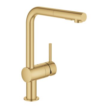 Baterie bucatarie Grohe Minta cu dus extractibil dual spray  pipa L  brushed cool sunrise