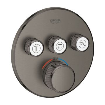 Baterie cada - dus termostatata Grohe Grohtherm SmartControl Round cu 3 functii  montaj incastrat  necesita corp ingropat  brushed hard graphite