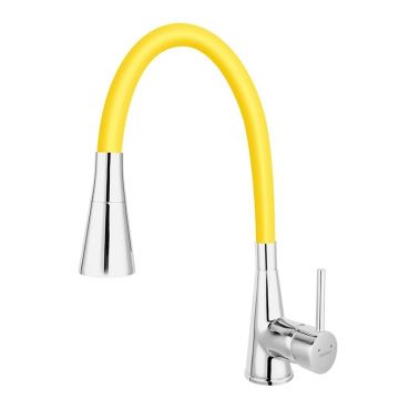 Baterie chiuveta bucatarie cu pipa flexibila culoare galben mat Ferro Zumba II