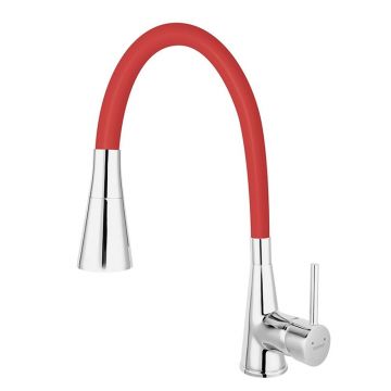 Baterie chiuveta bucatarie cu pipa flexibila culoare rosu mat Ferro Zumba II