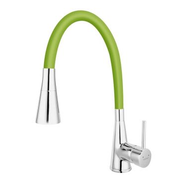Baterie chiuveta bucatarie cu pipa flexibila culoare verde mat Ferro Zumba II