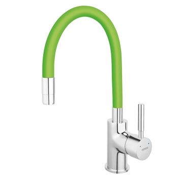 Baterie chiuveta bucatarie cu pipa flexibila verde mat Ferro Zumba