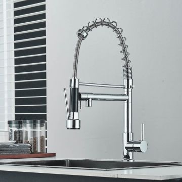 Baterie de bucatarie cu dus flexibil si pipa pentru apa filtrata, argintiu, cod 1472