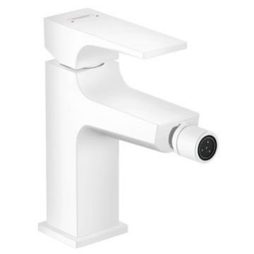 Baterie bideu Hansgrohe Metropol cu ventil push-open  alb mat