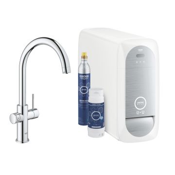 Baterie bucatarie Grohe Blue Home cu pipa C si sistem de filtrare Starter Kit  crom