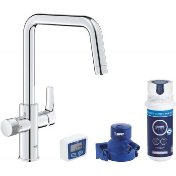 Baterie bucatarie Grohe Blue Pure Start cu pipa U  sistem filtrare  starter kit  crom