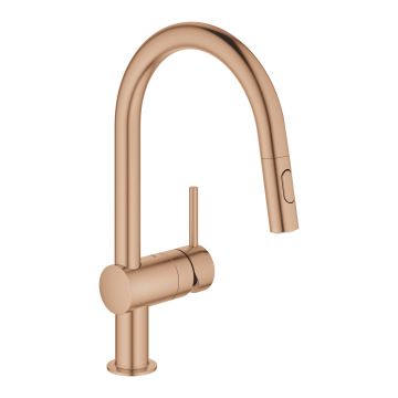 Baterie bucatarie Grohe Minta cu dus extractibil  pipa C  brushed warm sunset