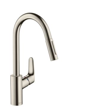 Baterie bucatarie Hansgrohe Focus 240  dus extractibil  inox optic