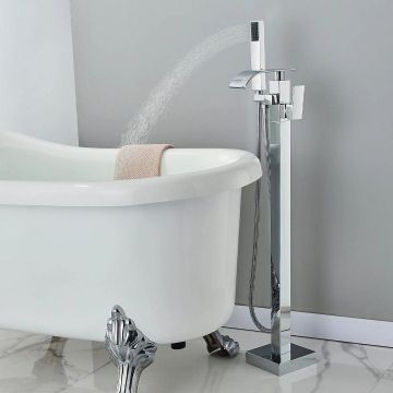 Baterie freestanding cu cadru patrat si efect de cascada, argintiu, cod 1562