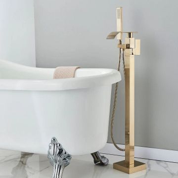 Baterie freestanding cu cadru patrat si efect de cascada, auriu periat, cod 1563