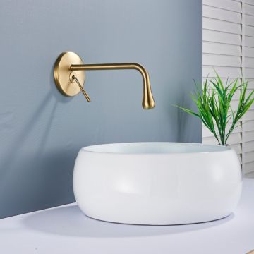 Baterie lavoar, auriu nichelat, cu montare in perete, din alama sanitara