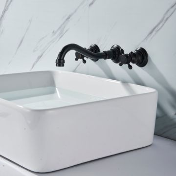 Baterie lavoar cu montare in perete, negru mat, Chester