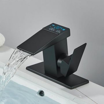 Baterie lavoar negru mat cu display digital pentru afisarea temperaturii