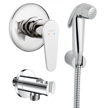 Set de dus igienic, Ferro Algeo BAG7PA-SET1, cu baterie ingropata, crom