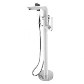 Baterie cada freestanding Wellis Rundo Solo cu kit de dus - Culoare Alb pal