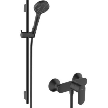 Baterie cada Hansgrohe Vernis Blend cu set de dus 100 Vario EcoSmart cu bara S Puro 65cm  negru mat